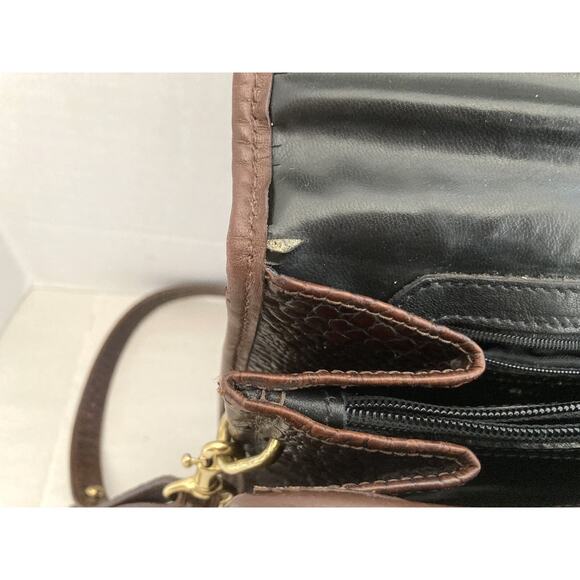Vintage BRAHMIN Brown Leather Croco Medium CrossBody Shoulder Satchel Purse - Picture 12 of 15